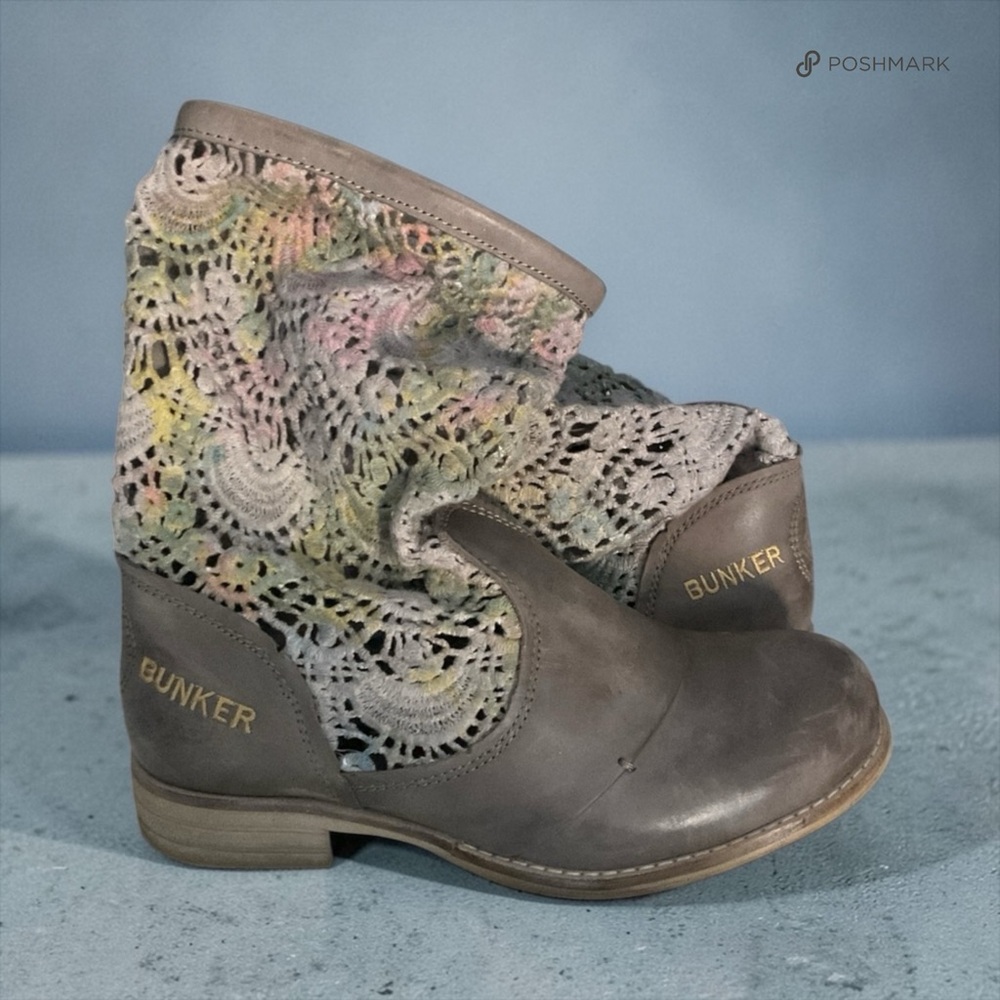 💖 Bunker Stone Grey Leather Crochet Slouch Boots 💖
